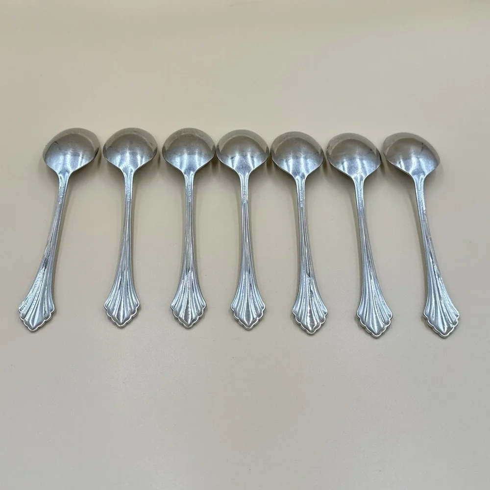 Oneida Bancroft Stainless Flatware Spoon Lot - 7 Oval Soup Spoons Replacements